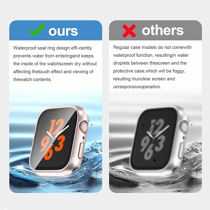 2 in 1 Waterproof Case for Apple Watch Screen Protector 41mm Series 7 8 9 Accessories with Tempered Glass Film Face Protective & PC Bumper Cover Compatible iWatch 41mm