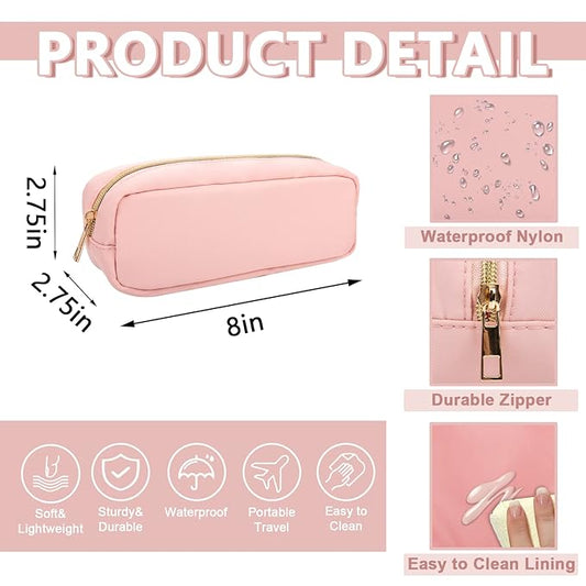 Small Pencil Case Makeup Bag for Purse, Cute Pencil Pouch Preppy Nylon Makeup Brush Bag with Zipper , Girls Portable Stationery Storage Case Small Pen Bag for Office School College(Slim-Flamingo)