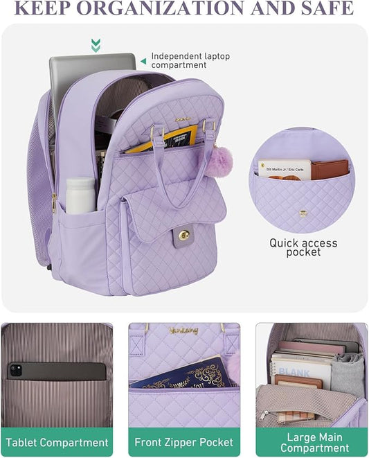Cute Backpacks for Girls, Big Student Laptop Bag for College Women Middle High School Teens Designer Bookbag Purse Daypack Travel, Purple