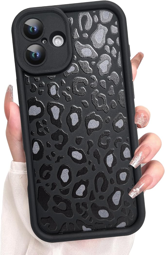 KANGHAR Case for iPhone 16 Plus Leopard Printed Pattern Cute Cheetah Phone Case Soft TPU Shockproof Protective Cover for iPhone 16 Plus 6.7 Inch Black