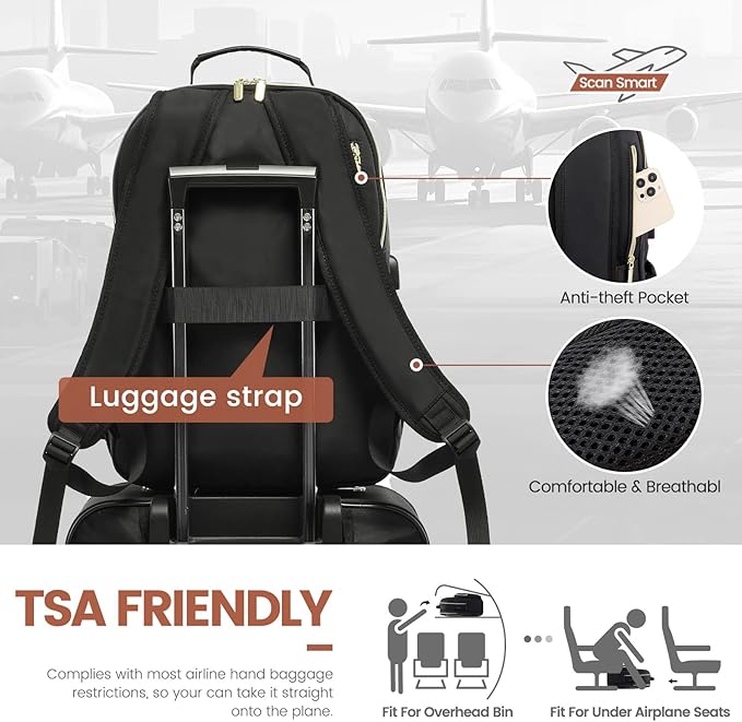 LOVEVOOK Laptop Backpack for Women 17.3 inch,Cute Womens Travel Backpack Purse,Professional Laptop Computer Bag,Waterproof Work Business College Teacher Bags Carry on Backpack with USB Port,Black-2