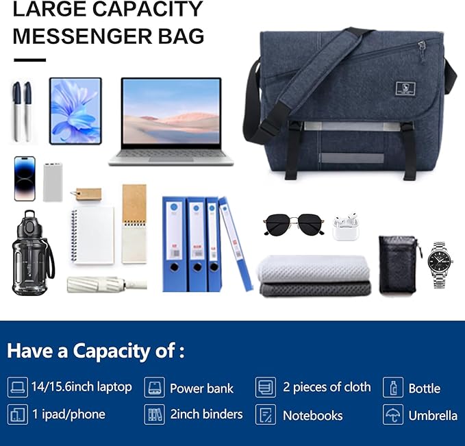OIWAS Messenger Bag for Men, 15.6 Inch Laptop Crossbody Bags Women Casual Satchel Shoulder Bag College Travel Office Briefcase