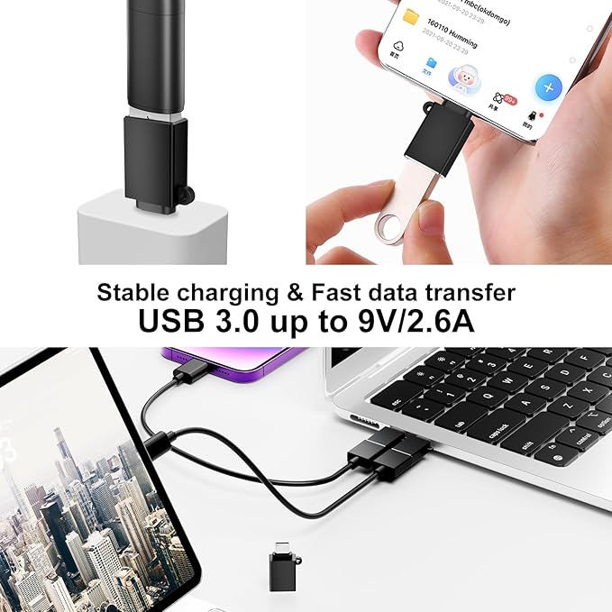 USBC Adapters 8 Pack,Type C to USB Adapter,USBC USBA Male Female Adaptor,C to USB 3.0 OTG Converter for iPhone 15 14 13,MacBook,iPad,Charger,Black