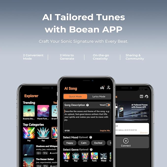 JOYWISE True Wireless Bone Conduction Headphones, Bluetooth 5.4 AI Music Generator Open Ear Earbuds with 30 Hrs Playtime, Ultra Lightweight, IP68 Waterproof, Design for Cycling, Running, Black