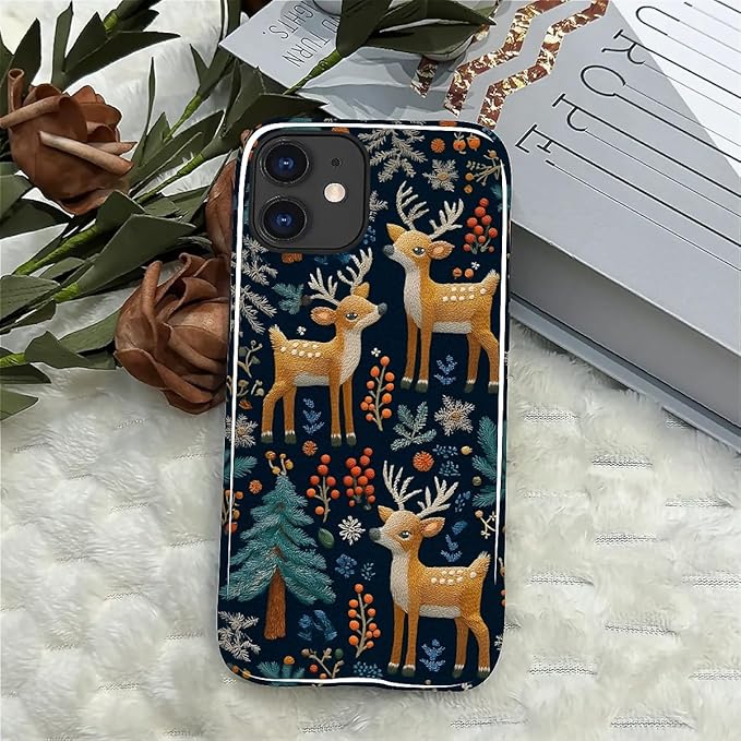 Case for iPhone 11 Case,Cute Christmas Reindeer Design - Hybrid Dual Protection Silicone + Hard PC Shockproof Full Body Cover Slim Anti-Scratch Protective Case for Men Women