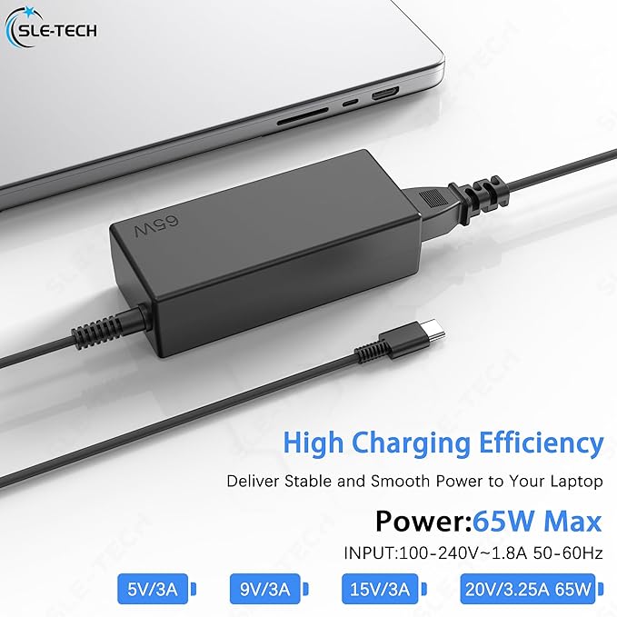 SLE-TECH 65W USB C AC Adapter Compatibile with Lenovo Thinkpad/Yoga/Chromebook,T480 T480S C930 C940 100e 300e 500e ADLX65YLC3D 4X20M26268 ADLX65YDC2A