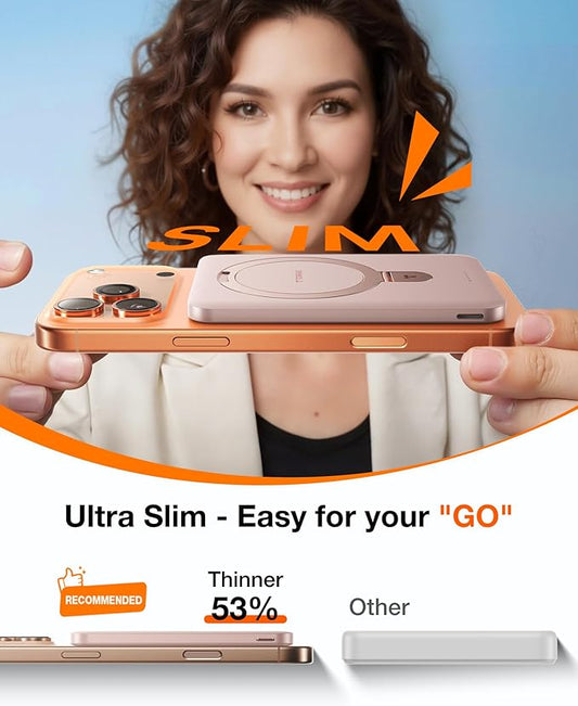 TORRAS EasyGo 0.45" Slim Magnetic Portable Charger Power Bank for iPhone, 5000mAh 22.5W PD Fast Charging Wireless Battery Pack Compatible with Magsafe, i Phone 17 Pro Max,Pro,16,15,14,13,12, Rose Gold