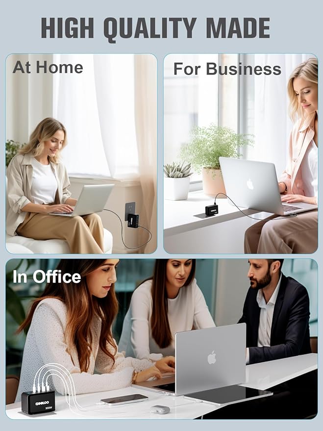 Gooloo 100W USB C Charger Block, 4-Port Foldable Compact Fast Wall Charger for MacBook Pro/Air/iPad/iPhone Series and More, SuperSafe Power Adapter for Gooloo GT4000S/GT3000 Jump Starters