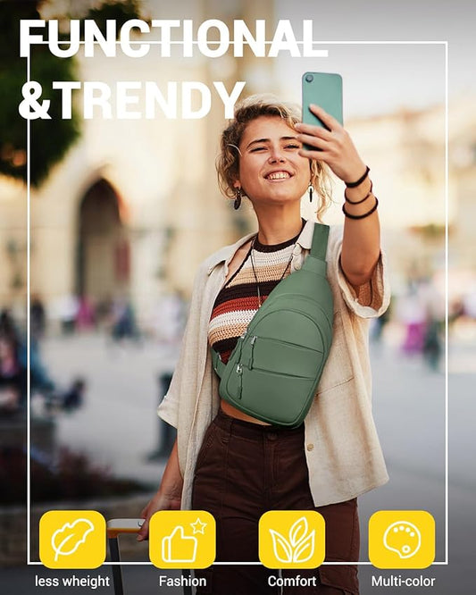 Crossbody Bags for Women, Sling Bag for Men, Small Hiking Backpack Anti Theft Lightweight for Outdoors Travel (M, Sage Green)