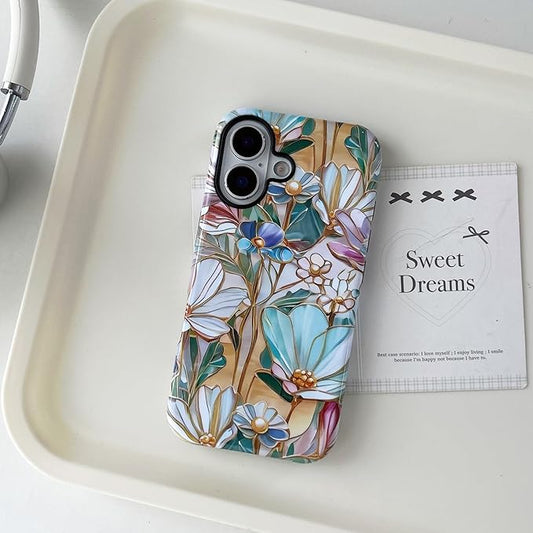 QLTYPRI Flower Case for iPhone 16, Aesthetic Cute Floral Phone Case for Girls Women, Protective Hybrid 2-Layer Hard Shell Silicone Cover Durable Shockproof Phone Cover - Bloom Flower