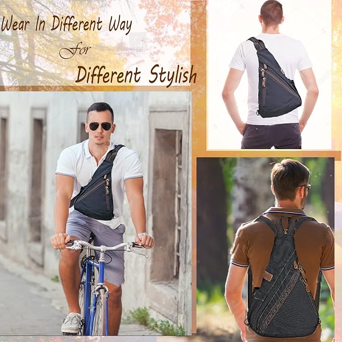 Canvas Sling Bag Convertible Crossbody Chest Bag Shoulder Backpack Daypack for Men Women Outdoor Cycling Travel