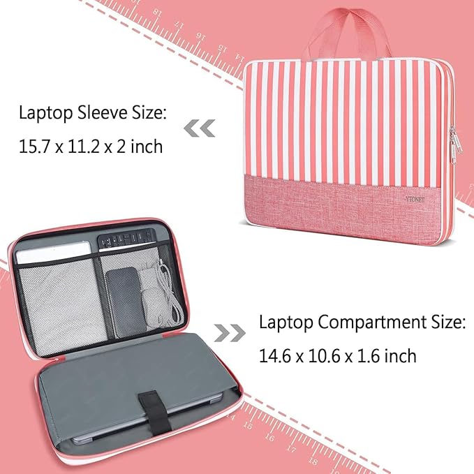 Ytonet Laptop Sleeve Case 15.6 inch Protective Laptop Cover with Handle TSA Water Resistant Computer Carrying Case Compatible with HP, Dell, Lenovo, Asus Notebook, Gift for Women, Pink Stripes