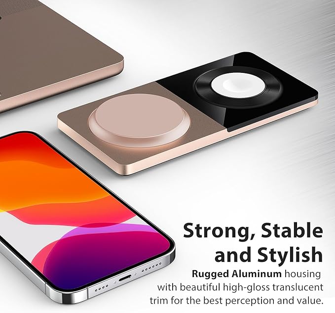 3 in 1 Charging Station for Apple Devices: Mag-Safe Charger Stand Fast Charging, Wireless Charger for iPhone 16/15/14/13/12 Series, Apple Watch Series 1-9/Ultra, AirPods Pro,30W USB Charger (Golden)