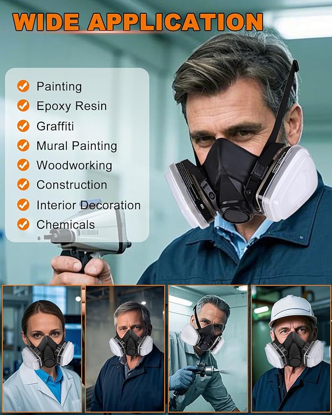 Respirator Mask with Filters, Gas Masks Survival Nuclear and Chemical, for Organic Vapor, Spray Painting, Resin