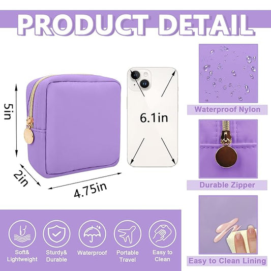 Mini Makeup Pouch for Purse, Small Cosmetic Bag Pouch Nylon Travel Toiletry Organizers for Women Girls, Cute Zipper Pouch Coin Purse Preppy Storage Bag for School Work(Mini-Grape)