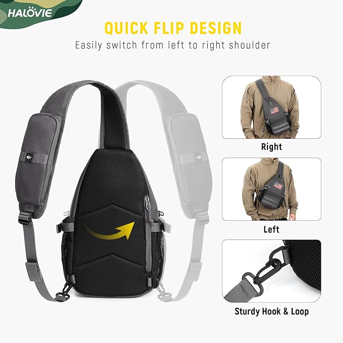 HALOVIE Crossbody Sling Bag Anti Theft Crossbody Backpack RFID Sling Backpack Lightweight Travel Hiking Chest Bag