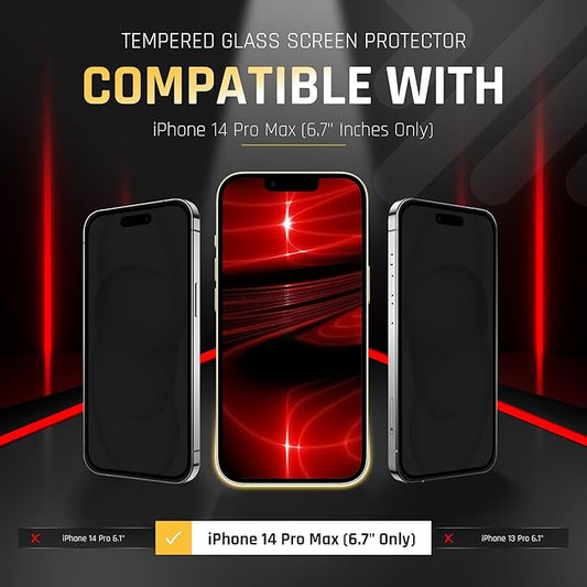TEMPRTEK+ 2 Pack for iPhone 14 Pro Max Screen Protector Privacy 9H Military Grade Scratch Fingerprint Resistance Anti-Glare Shatterproof Tempered Glass Anti-Spy Easy Installation Bubble Free