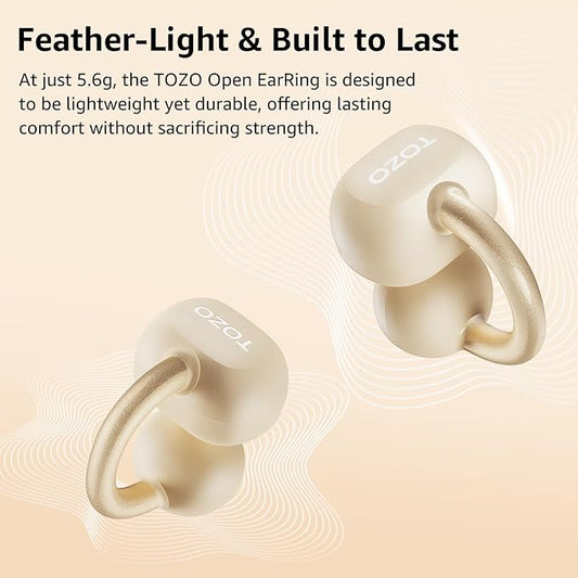 TOZO OpenEarRing True Open Ear Headphones, Lightweight Comfort Open Ear Clip Wireless Earbuds, 40H Play Bluetooth 5.4 Headphones with Smart Digital Display Design Fit Sports Running, Workout Khaki