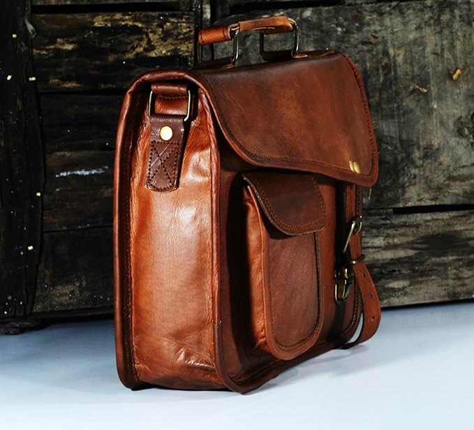Men's Genuine Leather Small Briefcase Messenger Satchel Ipad Tab Tablet Bag 11 compatible with Apple product