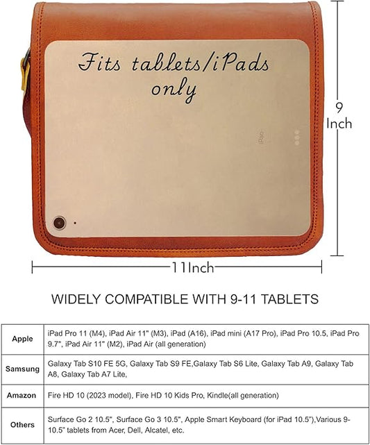 RUSTIC TOWN Leather Satchel iPad Tablet Bag - Leather Saddle Bag Purse - Small Shoulder Bag for Men and Women