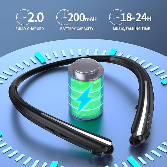 Retractable Neckband Bluetooth Headphones, Wireless Neck Headset with Bluetooth 5.1, 20H Playtime, Dual Device Pairing, Ultra-Light Retractable Earbuds for iPhone/Android with mic (Black)