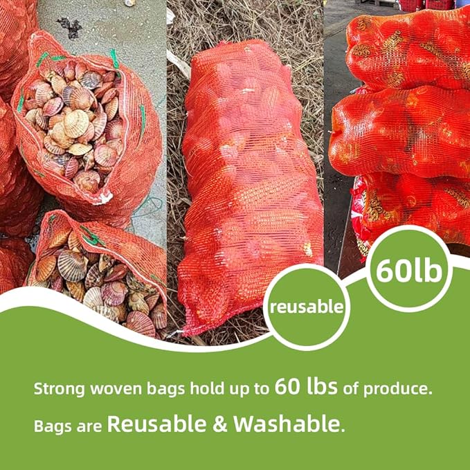 50pcs Extra Large Mesh Produce Bags 60 lbs Reusable Onion Sacks Vegetable Storage Bags Washable Net Bag 21” x 32” for Onion Potato Firewood Crawfish, Pack of 50