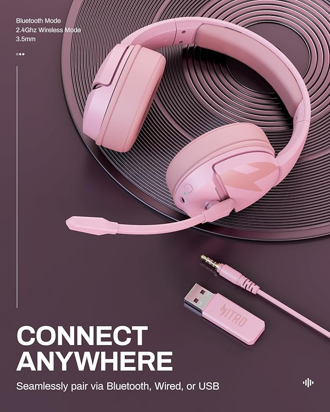 acer Wireless Gaming Headset, PS5 Headset with 2.4GHz for Ps5, Ps4, PC, Switch, Bluetooth 5.3 + 100Hrs Gaming Headphones with Noise Canceling Mic for Laptop, Mobile, Mac, 50mm Drivers (Pink)