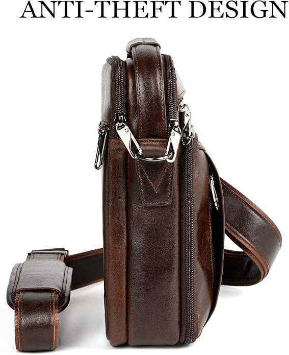 Leather Small Messenger for Men - Women Shoulder Chest Travel Bag - Crossbody Bag