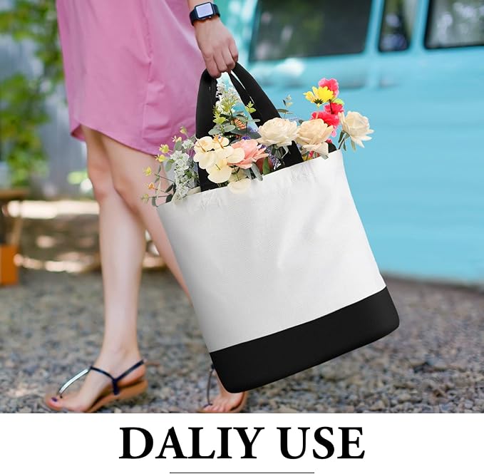 Reginary 16 Pack Canvas Tote Bags Set - Large Cotton Tote with Handle for Women's Kitchen & Grocery Use - DIY Gift