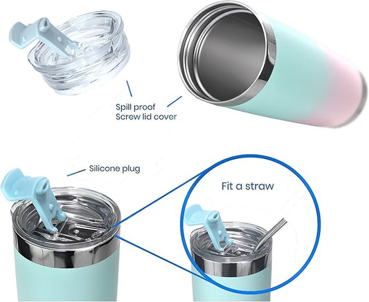 Drinco - 20 oz Stainless Steel Tumbler | Double Walled Vacuum Insulated Mug With Lid, 2 Straws, For Hot & Cold Drinks (20oz Macaron, 20oz)