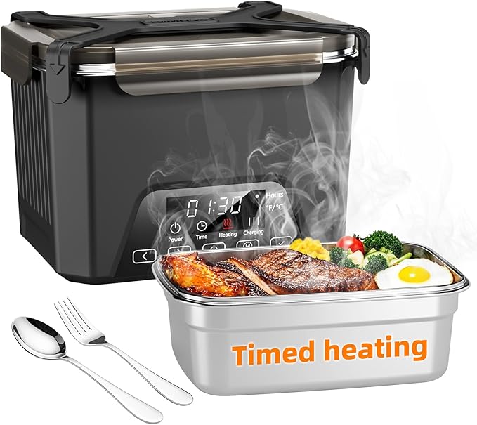 Cordless Electric Lunch Box for Adults, Heated Lunch Box 20000 mAh Battery Powered with Automatic Heating, 1.2L Portable Food Warmer, BPA Free