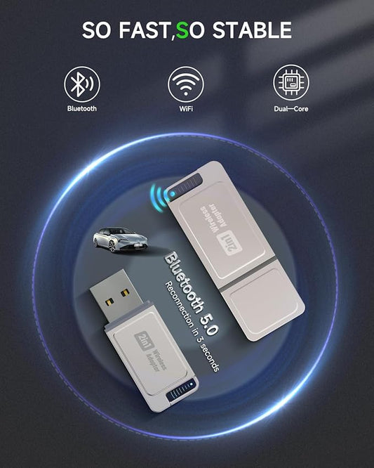 Spedal Wierless CarPlay Adapter for iPhone and Android, Mini CarPlay Wierless Adapter -2in1 CarPlay Design, Fast Pairing,Stable Car Control & No Delay, USB & Type-C Extension Cable Included