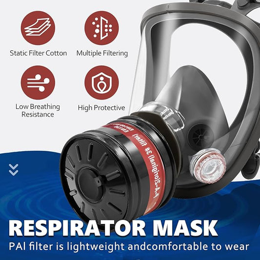 Reusable Full Face Gas Respirator, Anti-fog Gas Cover Organic Vapor Respirator Mask with 40 mm Activated Carbon Filter Canister and 2097 Filter, for Painting, Welding, Chemical