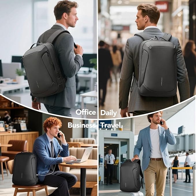 Business Laptop Backpack, Water Resistant Travel Backpack with USB Charging Port, Anti Theft Commute College Backpack for Men Women, Computer Work Bag Casual Daypack Fits 15.6 Inch Notebook - Black
