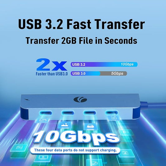 VCOM 10Gbps USB C Hub,5 Ports USB Splitter with 100W Power Delivery,Portable USB C Multiport Adapter Compatible with MacBook Pro/Air, Surface Pro, Dell, HP, Microsoft, Not Support Monitor (Blue)