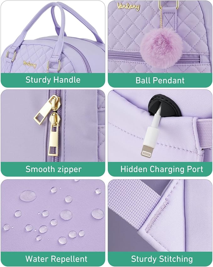 Cute Backpacks for Girls, Big Student Laptop Bag for College Women Middle High School Teens Designer Bookbag Purse Daypack Travel, Purple