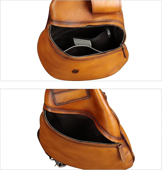 Genuine Leather Sling Bag for Men and Women Classical Real Leather Sling Backpack Purse Crossbody Bag for iPad Pro 11 inch