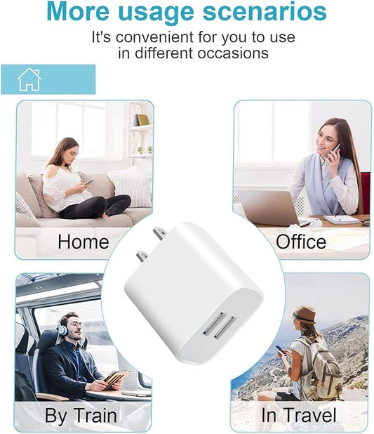 3 Pack USB Wall Charger, Dual Port Plug Adapter for Wall Outlet Charging Block, USB Power Adapter for iPhone 14/13/12/11 Pro/Pro Max, XS/XR/X, Galaxy, Pixel, Moto and Android Phones (White)