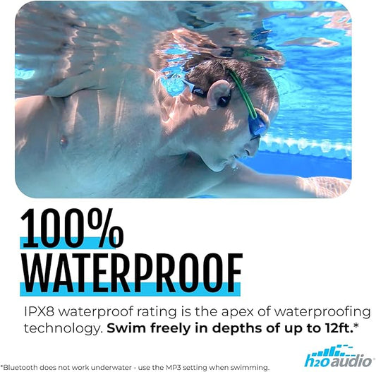 H2O Audio TRI 2 Multisport Waterproof Bone Conduction Open Ear Headphones, Bluetooth 5.3 for Running and Cycling, MP3 Mode for Swimming, 8GB Memory, 8.5-Hour Battery, Black/Blue