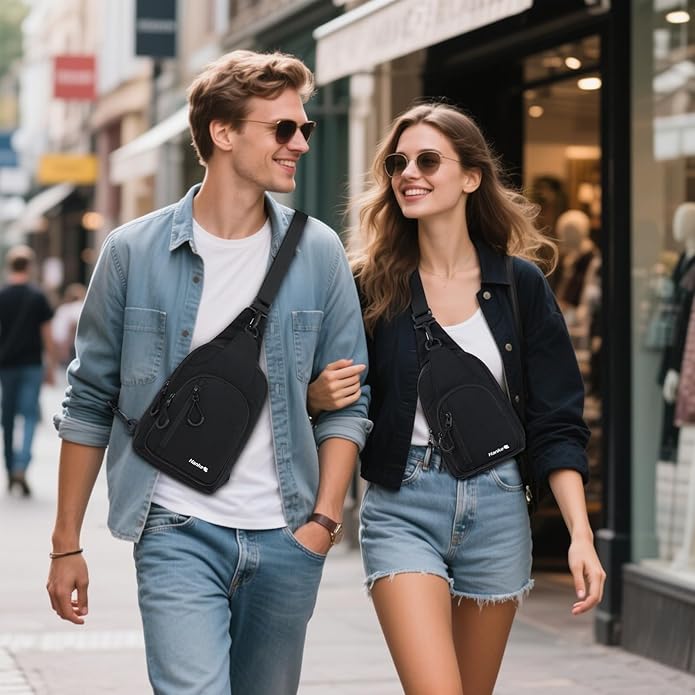 Hanke Crossbody Sling Bag for Women Men, Casual Cross Body Sling Bags, Lightweight Chest Bag for Outdoor Hiking Travel