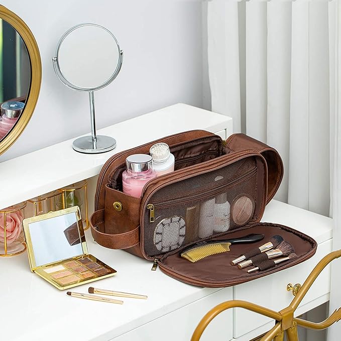 Elviros Toiletry Bag for Men, Large Travel Shaving Dopp Kit Water-resistant Bathroom Toiletries Organizer PU Leather Cosmetic Bags