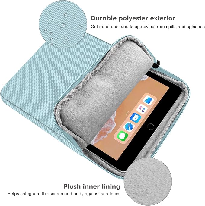 Moko 9-11 Inch Tablet Sleeve Bag Carrying Case Fits iPad air 5 10.9" 2022, iPad Pro 11 M2 2022-2018, iPad 10th 10.9,iPad 9/8/7th Gen 10.2,iPad Air 4 10.9/Air 3 10.5,Tab S8/S9 11", Misty Blue
