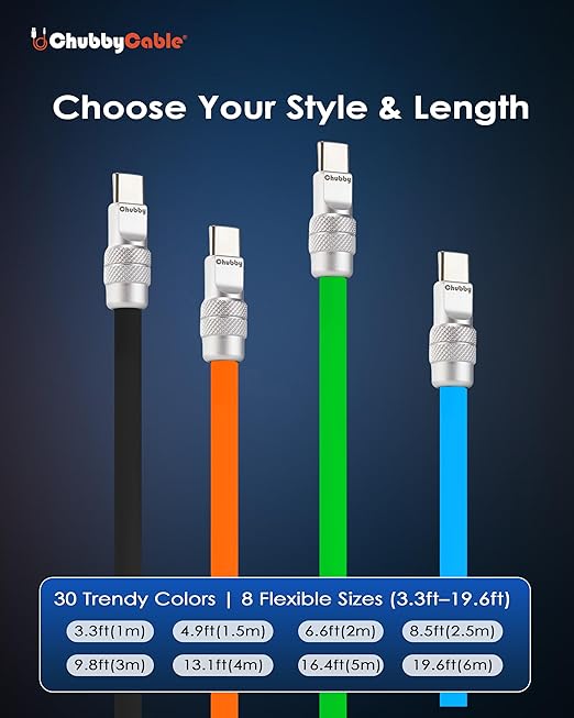 chubbycable Chubby 2.0 Fast Charging Cable Durable Soft Silicone USB C Cable 120W Extra Thick Charger Cord Compatible with iPhone 16/15 Series iPad, Purple+Purple, USB-A to Type-C, 6.6 FT