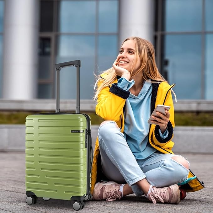 EMPSIGN Carry On Luggage with Spinner Wheels, Hard Shell Carry-On Expandable Suitcase 21x14x9 Airline Approved & Built-in TSA Lock, Durable Travel Rolling Suitcase, Carry-On 20-Inch, Green