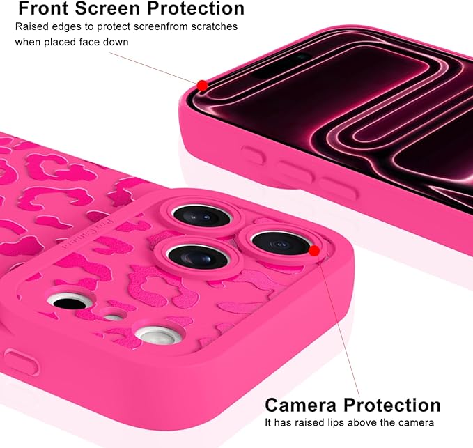 ZIYE Designed for iPhone 17 Pro Max Case Hot Pink Leopard Pattern Phone Case with Camera Protection,Soft TPU Silicone Rubber Protective Cover Cheetah Design Cases Compatible with iPhone 17 Pro Max