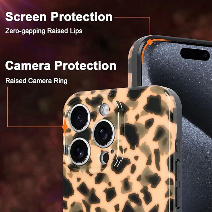 Phone Case for iPhone 15 Pro Max Case White Shell Color Tortoiseshell Print TPU Slim Phone Cover for Women Girls Grily Brown Shockproof Phone Cover for iPhone 15 Pro Max, Tortoise Print
