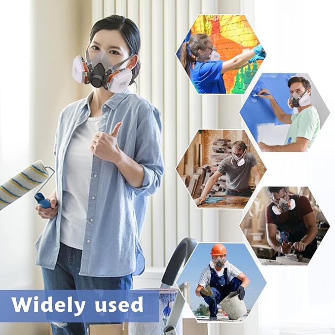 Reusable Respirator Face Cover with Filters - Half Facepiece Set with Active Cotton for Epoxy Resin, Welding, Woodworking, Painting, Staining, Sanding