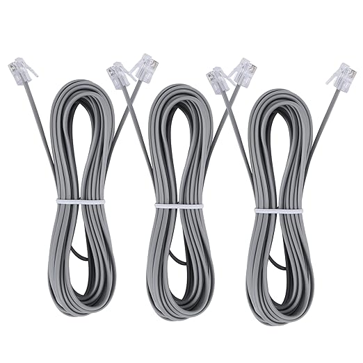 Telephone landline Extension Cord Cable Cord with Standard RJ-11 6P4C Plug (10Ft-3Pack, Silver)