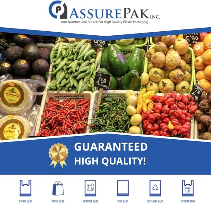 White 'Thank You' HDPE T-Shirt Bags - Grocery Bags with Handles – 1/6 BBL Size 11.5"x6"x21" – 15 Microns – 1000 units – Thank You Shopping Bags for Retail, Takeout, Restaurant Supplies – AssurePak