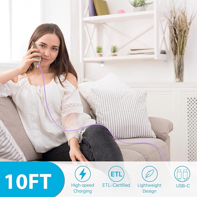 Phone 17 16 15 Charger Fast Charging,30W USB C Phone 17 16 15 Pro Max Charger Block &10FT Long Type C Cable Cord for i.Phone 17/17 Air/17 Pro/17 Pro Max/16/16 Plus/16 Pro Max/15/15 Pro Max,Purple